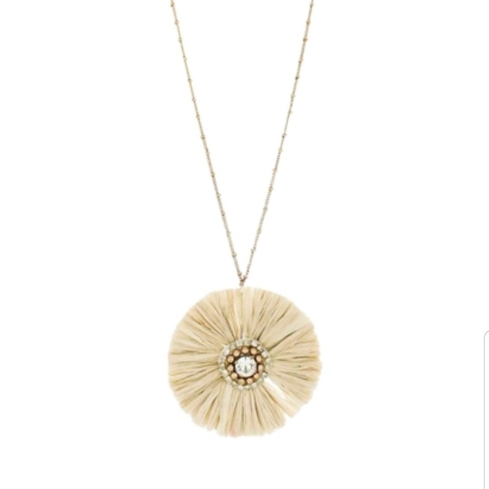 Rafia paper necklace in beige with crystal